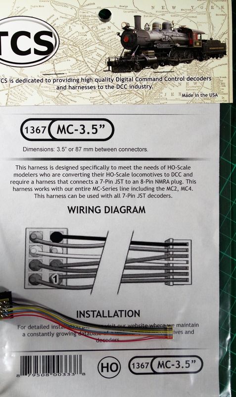 MC 3.5 is a 3.5 or 75 mm harness 8 pin NMRAplug for MC series decoder