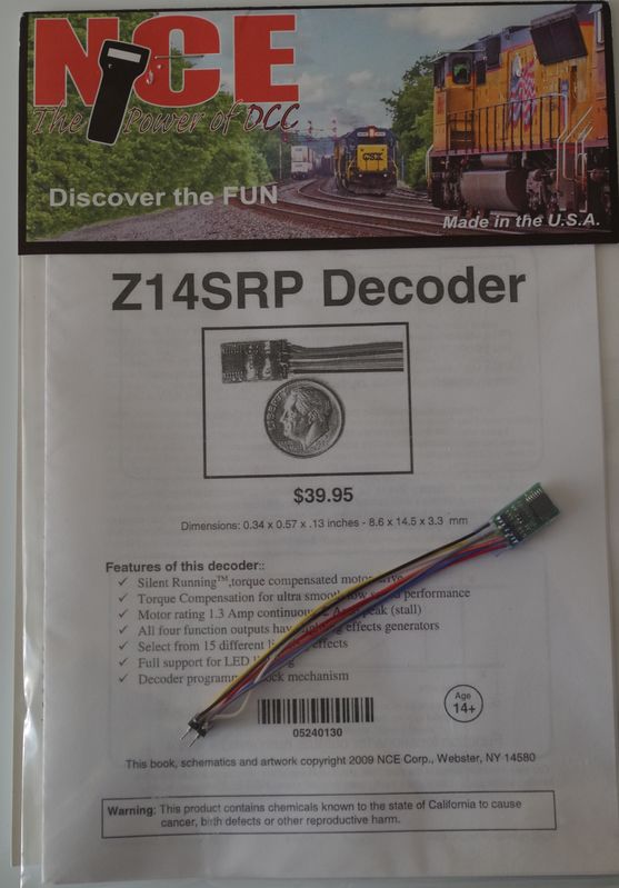 NCEZ 14SR P Tiny Decoder with NMRA 8 pin plug
