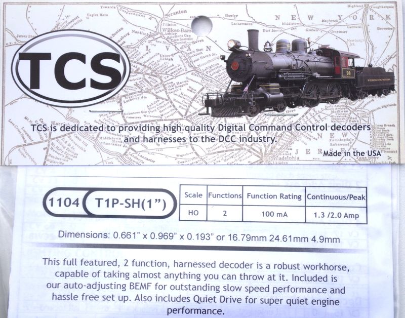 T1P SH two function decoder NMRA 8 pin plug short harness
