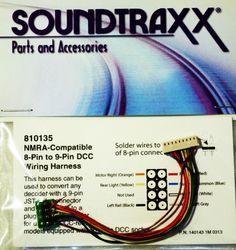STX:810135 Soundtraxx 9-pin JST to NMRA 8-pin Wiring Harness